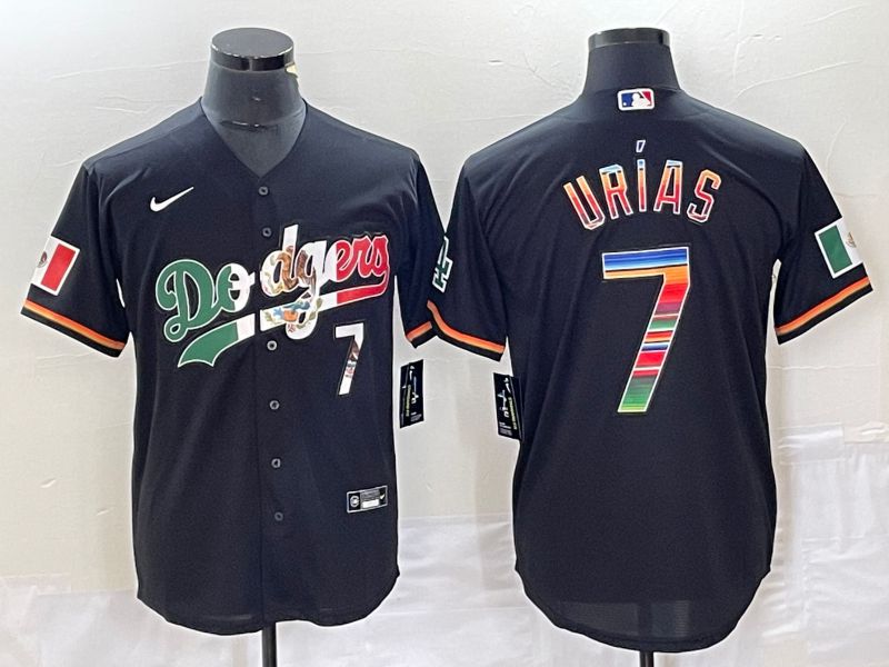 Men Los Angeles Dodgers #7 Urias Black rainbow Nike Game MLB Jersey style 7